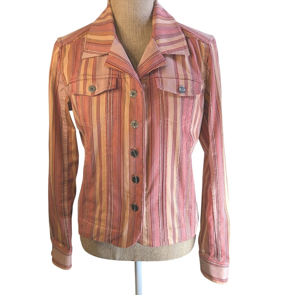 Christopher Banks Y2K Striped Stretch Jacket Women's S Pink Orange Button Front‎